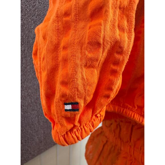 Tommy Hilfiger Puffy Short Sleeve Pullover Blouse Smocked Waist 100% Cotton M - Picture 9 of 9